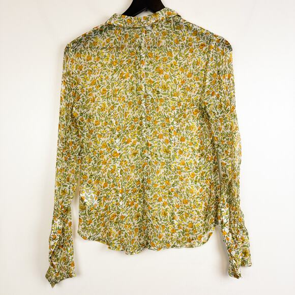 J.Crew Chiffon Crinkle Sheer Button Up Shirt Floral Green Yellow CD028 - 8 - Picture 7 of 10
